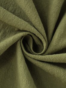 LUMIGAL Vintage Casual Bohemian Style Olive Green Faux Linen Single Pocket Button Front And Front Slit Long Slim Shirt Dress - Olive Green - View 6