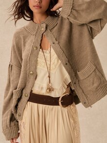 Easelle Vintage Bohemian Distressed Patchwork Loose Comfortable Women's Cardigan - Green - View 1