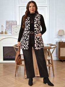 EMERY ROSE Chaqueta sin mangas con estampado de leopardo talla grande - Camel - Ver 7