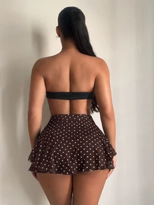 SHEIN SXY 夏季性感高腰荷葉邊裙褲 - 棕色 - 查看 2