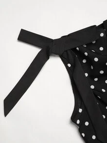 SHEIN 青少年女孩度假法式波點印花蕾絲拼接洋裝 - 黑色 - 查看 4