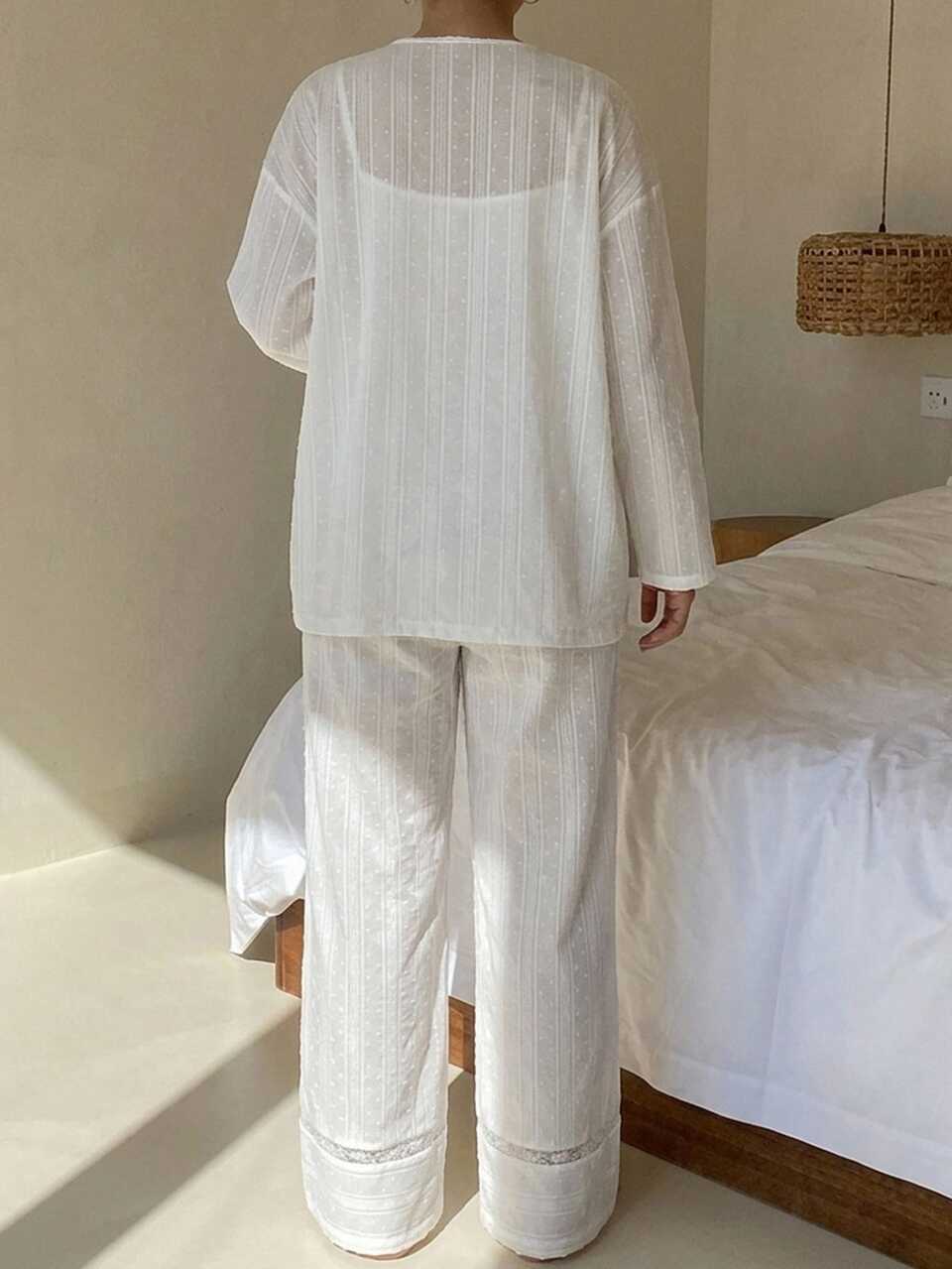 Textured Fabric Fitted Camisole Loose Cardigan Straight Leg Pants Casual Daily Vacation Spring Autumn 3 Pieces Set Maternity 2 Pieces Set