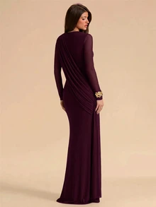 SHEIN BAE Women's Solid Color V-Neck Pleated Casual Party Dress - Maroon - View 2