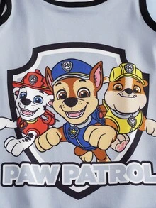 SHEIN | PAW Patrol 2 قطعة/مجموعة ملابس علوية بدون أكمام مطبوع رقميًا باللون الرمادي وسروال داخلي قصير للأولاد الصغار لطيف وجميل - رمادي غامق - مشاهدة 5