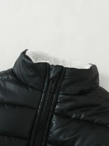 Elladie kids 1件少女色立領白色抓絨內裡拉鍊長袖外套，真實口袋，秋冬素色外套 - 黑色 - 查看 4