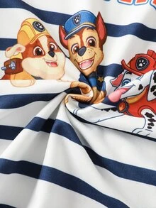 SHEIN | PAW Patrol Young Boy Striped Cartoon Print T-Shirt And Long Pants Set - Navy Blue - View 7