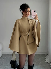Elenzga Women's Solid Color Stand Collar Fashion Versatile Overcoat - Camel - View 1