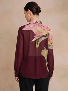 Anewsta Essential 春夏新款優雅時尚花卉印花雪紡長袖女式襯衫，適合外出、派對、假日、度假及正式場合 - 中紫紅色 - 查看 6