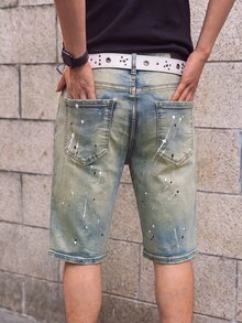 Manfinity EMRG 男士休閒百搭磨損牛仔短褲，附口袋 - 淺色水洗藍 - 查看 2