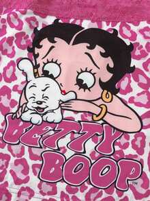 Betty Boop x SHEIN Women's Lace Patchwork Camisole Top And Pants Casual Daily Home Sleepwear Set - Hot Pink - View 4