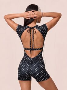 SHEIN BAE Women's Polka Dot Casual Daily Travel Sports Romper - Black - View 4