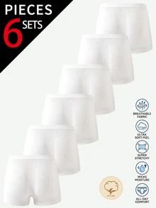 6pcs/Multi-Pack Women's Teen Minimalist Fashion Solid Color Traceable Cotton Square Hipster Panties - White - View 2