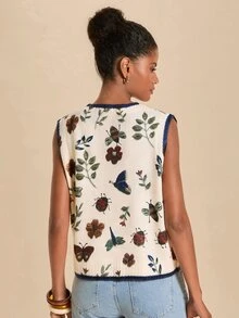 Travachic Women's All-Over Print Casual Cottagecore Cute Daily Brunch Knit Top Off-White Autumn - Multicolor - View 2