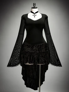 SHEIN ICON Women's Plus Size Sweetheart Neckline Bell Sleeve Mesh Patchwork Black Top - Black - View 3