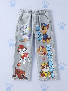 SHEIN | PAW Patrol Young Boy Fun Cartoon Print Loose Fit Denim Jeans - Medium Wash - View 3