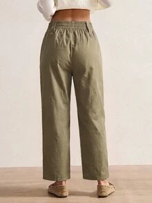 Bohemela Women's Solid Color Casual Cargo Pants For Fall, Perfect For Vacations And Going Out - Army Green - View 2