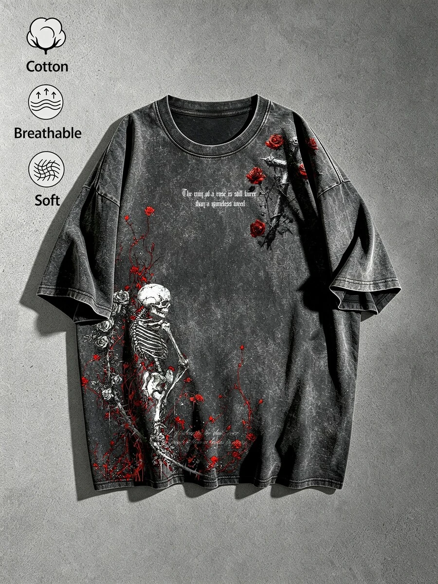 Manfinity EMRG Plus Size Men's Skull Pattern Casual Everyday T-Shirt - Black - View 1
