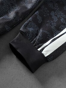 ROMWE MEN Áo nỉ unisex phong cách đường phố vintage thương hiệu, kiểu Trung Quốc mới, họa tiết rồng in kỹ thuật số màu tối, cổ đứng, khuy cài kiểu ếch - màu đen - Xem 6