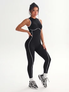 Slayform Slayform Women's Casual Striped Colorblock Slim Fit Athletic Jumpsuit - Black - View 4