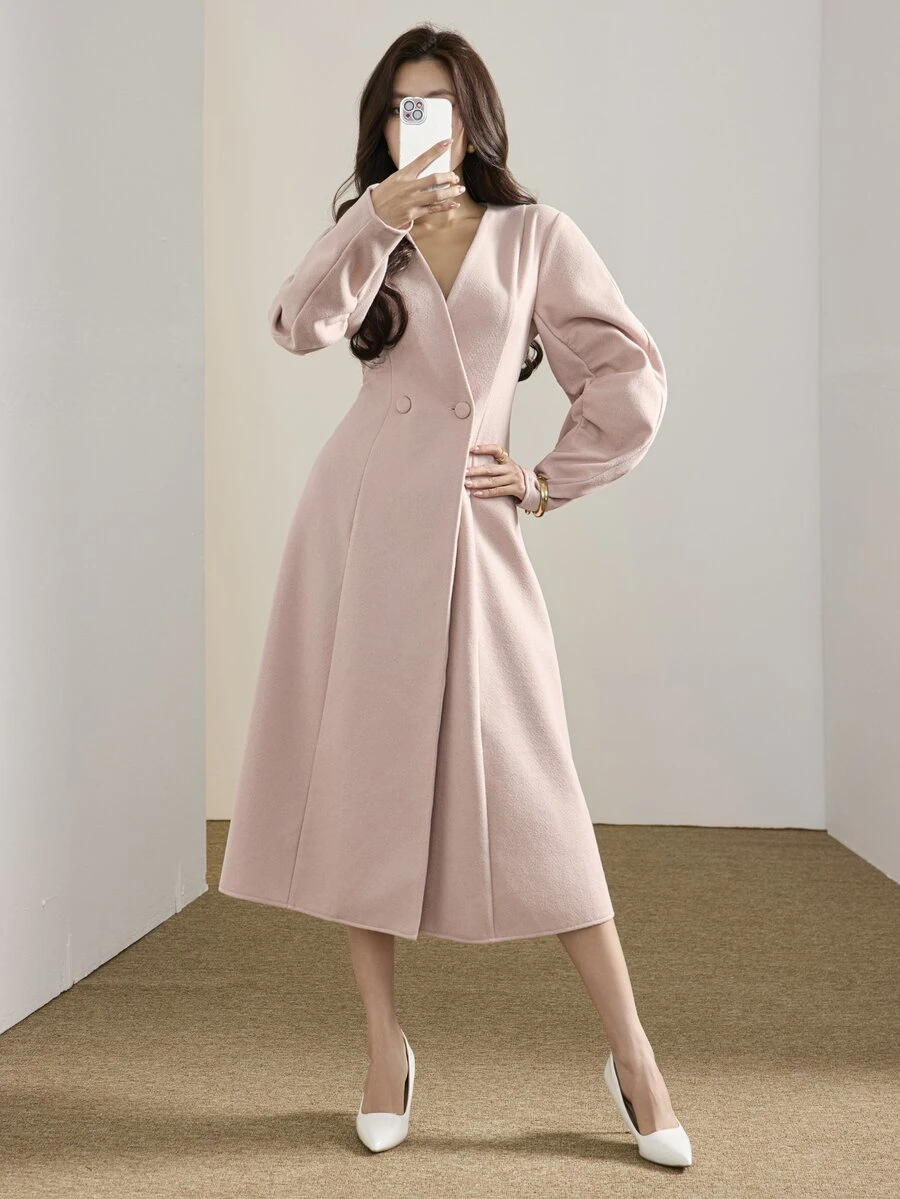Feyla Women's Solid Color V-Neck Casual Party Dress - Dusty Pink - View 1