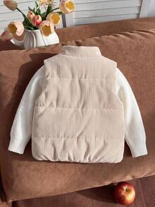SHEIN Rompi Bayi Perempuan Tenun Warna Polos Kerah Tegak Tanpa Lengan dengan Bantalan untuk Musim Gugur dan Musim Dingin - Aprikot - View 2