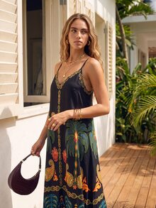 CAJUNI Women's Loose Paisley Pattern Spaghetti Strap Vacation Dress - Multicolor - View 5