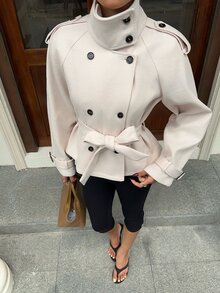SHEIN EZwear 杏白色編織雙排扣女款夾克 - 杏色 - 查看 7