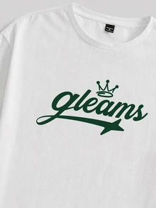 Sorvial Standard Size Loose White T-Shirt Green Basketball Shorts Sports Set, Minimalist Letter Design - Multicolor - View 4