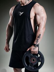 Gym Rark 男士啞鈴印花健身無袖背心 寬鬆運動訓練上衣 夏季籃球上衣 - 黑灰 - 查看 4