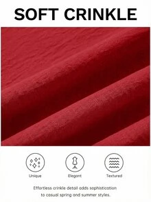 Shapeblank 大尺碼女款純色圓領短袖荷葉邊下擺休閒襯衫 - 紅色 - 查看 8