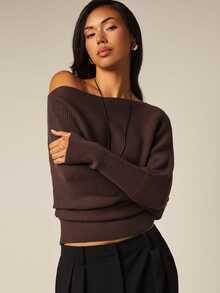 COSMINA Women's Casual Elegant Knit Cold Shoulder Sweater Brunch Dinner Dark Brown Fall - Brown - View 6