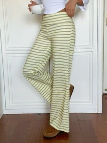 CovetEZ Women's Striped Straight Leg Loose Casual Versatile Long Pants - Green - View 5