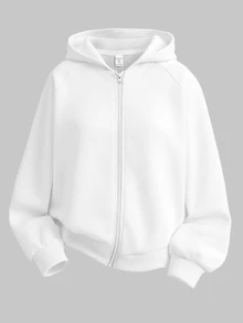 SHEIN 青少年女孩白色保暖內裡連帽百搭休閒衛衣，秋冬長袖純色極簡學院風衛衣 - 白色 - 查看 4