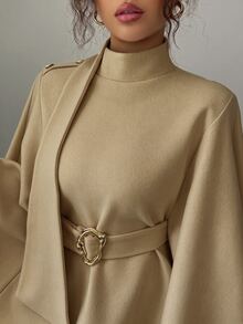 Elenzga Women's Solid Color Stand Collar Fashion Versatile Overcoat - Camel - View 5