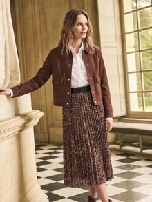 Dayvera Women's Autumn/Winter Short Structured Brown Suede Jacket, Long Sleeve Coffee Color Minimalist Old Money Style Versatile Jacket - Brown - View 6