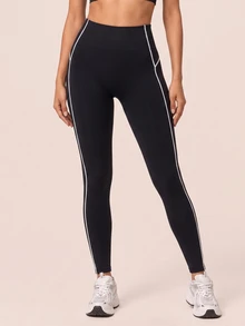 SHEIN BAE Women Black High Waist Leggings Tummy Control Gym Workout Training Running Yoga Athletic Pants - Black - View 2