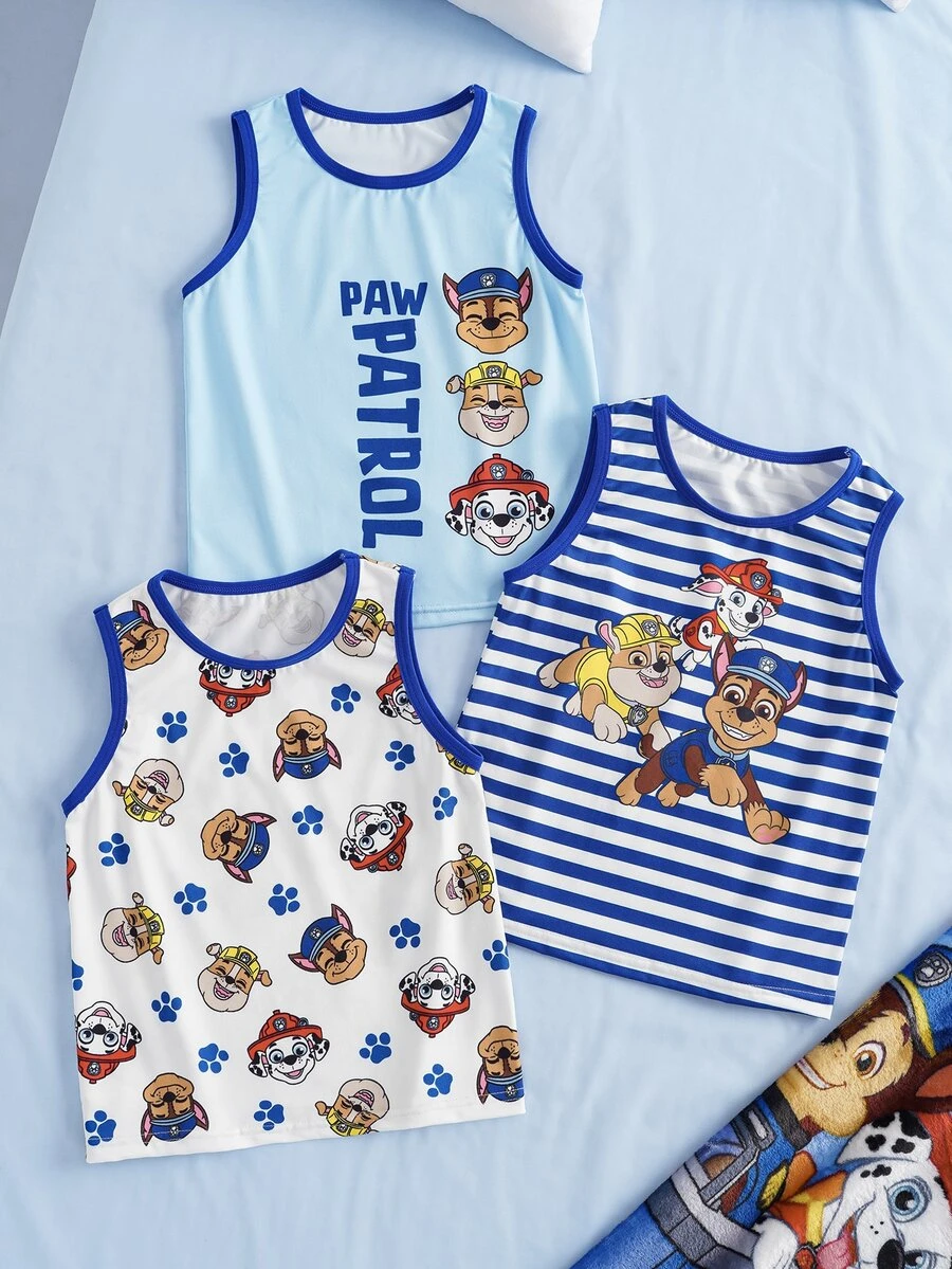 SHEIN | PAW Patrol Atasan Kasual Sehari-hari Motif Kartun Huruf untuk Anak Laki-Laki - Blue and White - View 1