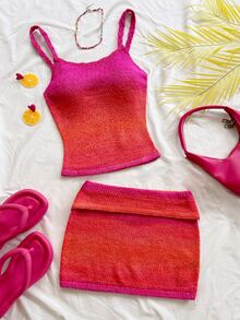 Soleia Women's Plus Size Gradient Color Casual Sexy Knit Camisole Going Out Beach Pink Summer - Multicolor - View 3