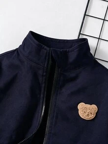 嬰兒男孩女孩通用純色開襟長袖外套 - 寶藍色 - 查看 3