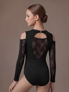 SHEIN Tween Girls Clothes Classic Black Ballet Leotard, Exquisite Lace, Cute Athletic, School Dance, Back To School Fall - Black - View 4