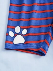 SHEIN | PAW Patrol 小男孩卡通印花上衣與條紋短褲貼身居家服 - 藏蓝色 - 查看 7