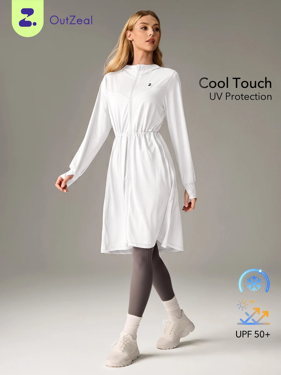 OutZeal 女款防曬外套 健身運動 釣魚 UV 防護 涼感連帽戶外夾克 - 白色 - 查看 1