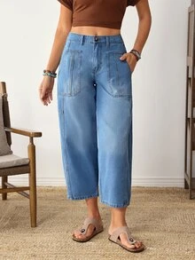 Breezaya Women's Casual 9/10 Length Curved Leg Pocket Jeans - Blue - View 6