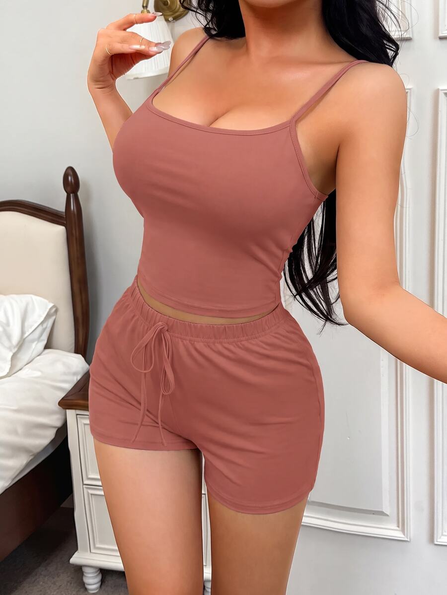 SweetSlumber Casual Minimalist Camisole Women's Loungewear Set - Dusty Pink - View 1