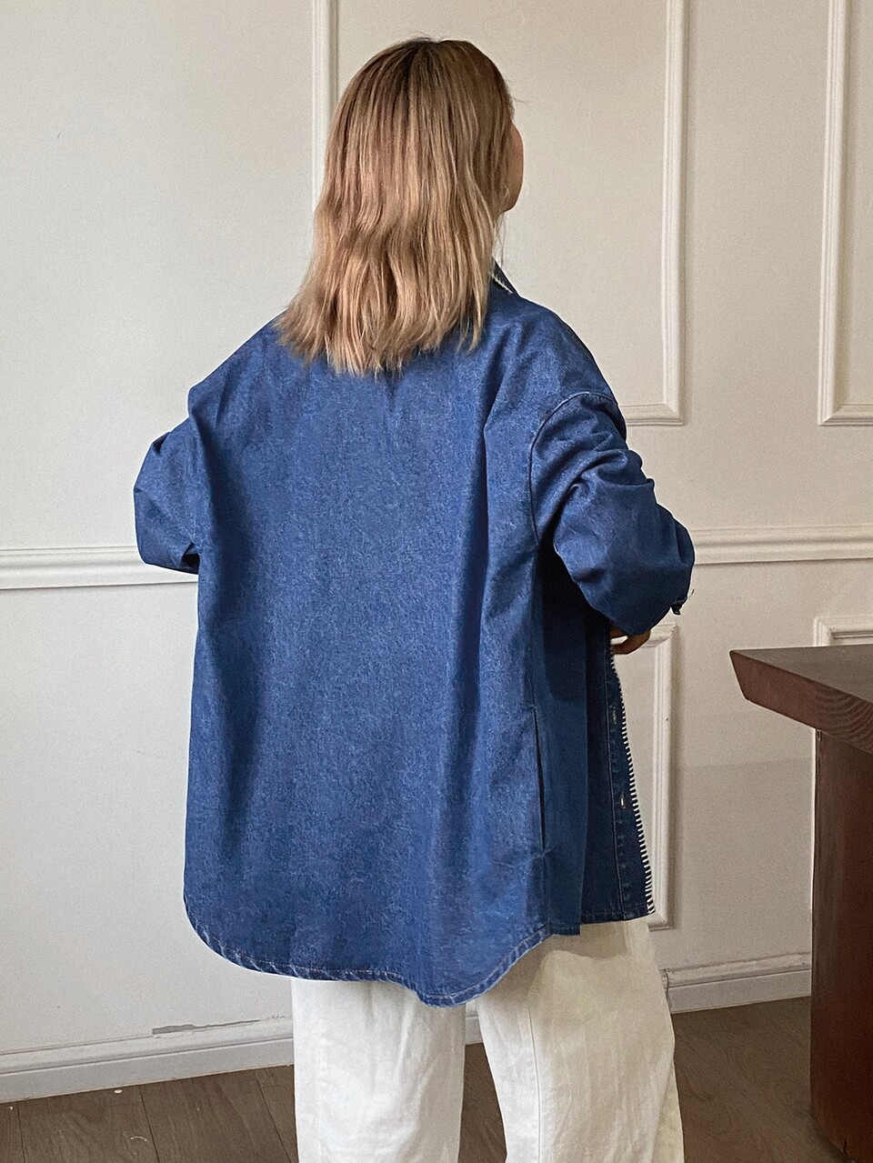 Women's Dropped Shoulder Long Sleeve Single-Breasted Casual Denim Jacket