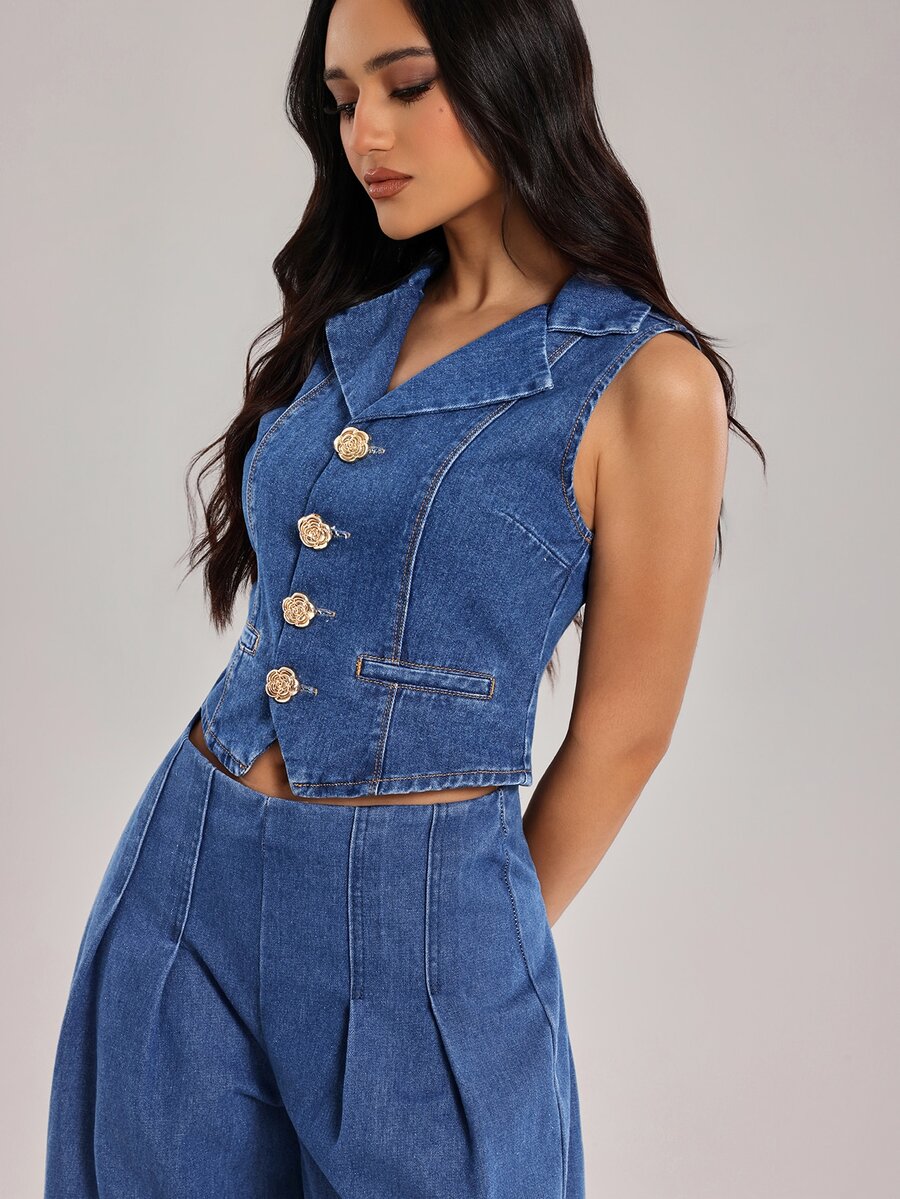 Rivivi Women's Sleeveless Denim Vest Jacket - Medium Wash - View 1