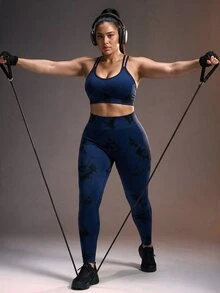 Powerista Women's Plus Size Navy Blue Seamless Tie Dye High Waist Leggings For Women Performance Active Wear With Ribbed Details Suitable For Gym - Navy Blue - View 8