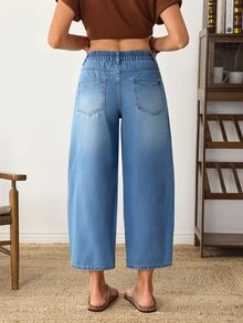 Breezaya Women's Casual 9/10 Length Curved Leg Pocket Jeans - Blue - View 2