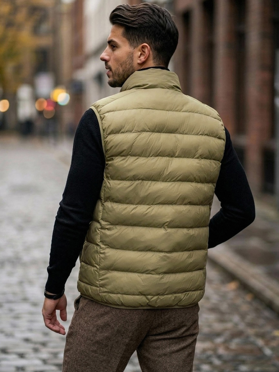 Army Green Thick Padded Coat For Men, Commuter Style