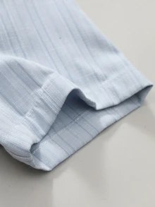 Manfinity CasualCool Men's Striped Short Sleeve Shirt And Long Pants Set - Blue - View 5